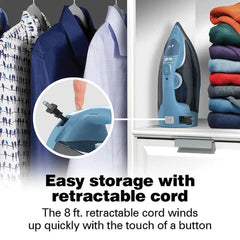 Steam Iron with Retractable Cord, Blue