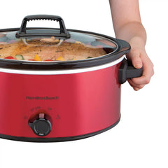 6 Quart Oval Slow Cooker, Red