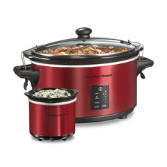 Programmable Stay or Go® Slow Cooker with Party Dipper™ Food Warmer, Red