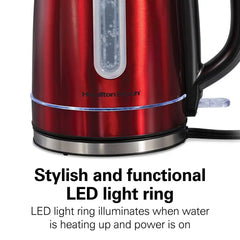 Stainless Steel Electric Kettle with LED Light Ring, Red