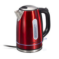 Stainless Steel Electric Kettle with LED Light Ring, Red