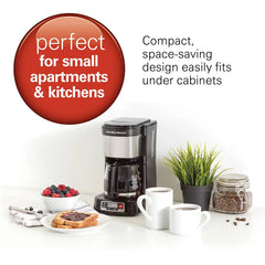 FrontFill® 5 Cup Compact Coffee Maker with Programmable Clock & Glass Carafe