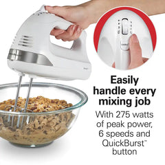 6 Speed Hand Mixer with Snap-On Case, White