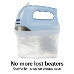 6 Speed Hand Mixer with Snap-On Case, Light Blue
