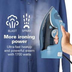 Steam Iron with Retractable Cord, Blue