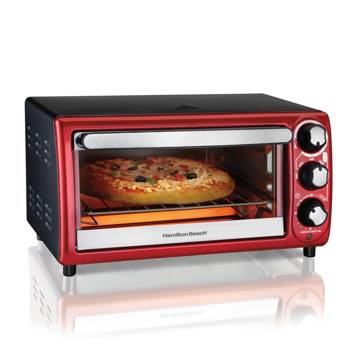 4 Slice Toaster Oven, Red