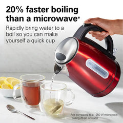 Stainless Steel Electric Kettle with LED Light Ring, Red