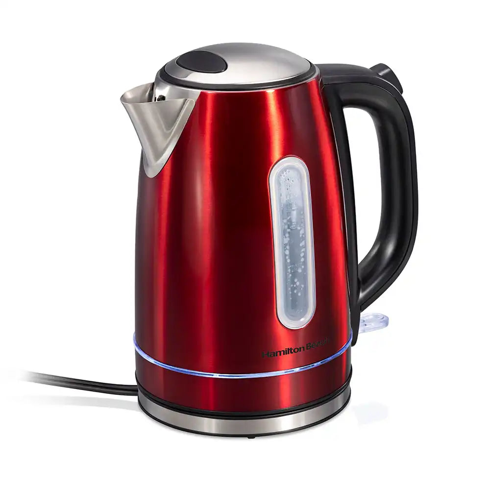 Stainless Steel Electric Kettle with LED Light Ring, Red