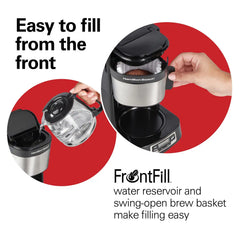 FrontFill® 5 Cup Compact Coffee Maker with Programmable Clock & Glass Carafe