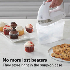 6 Speed Hand Mixer with Snap-On Case, White