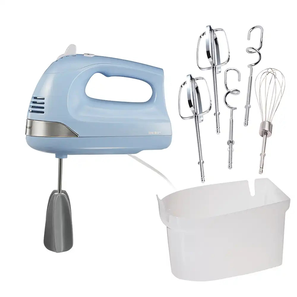 6 Speed Hand Mixer with Snap-On Case, Light Blue