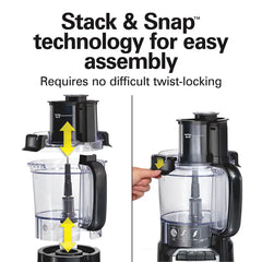 Hamilton Beach® Stack & Snap™ Food Processor, 12 Cup Capacity, Black & Stainless, 70755